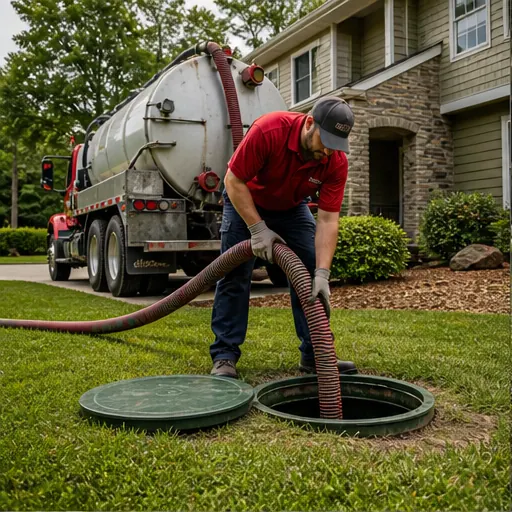 Septic tank being pumped at a residential property
