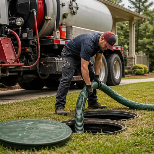 Septic tank cleaning equipment beside an open tank